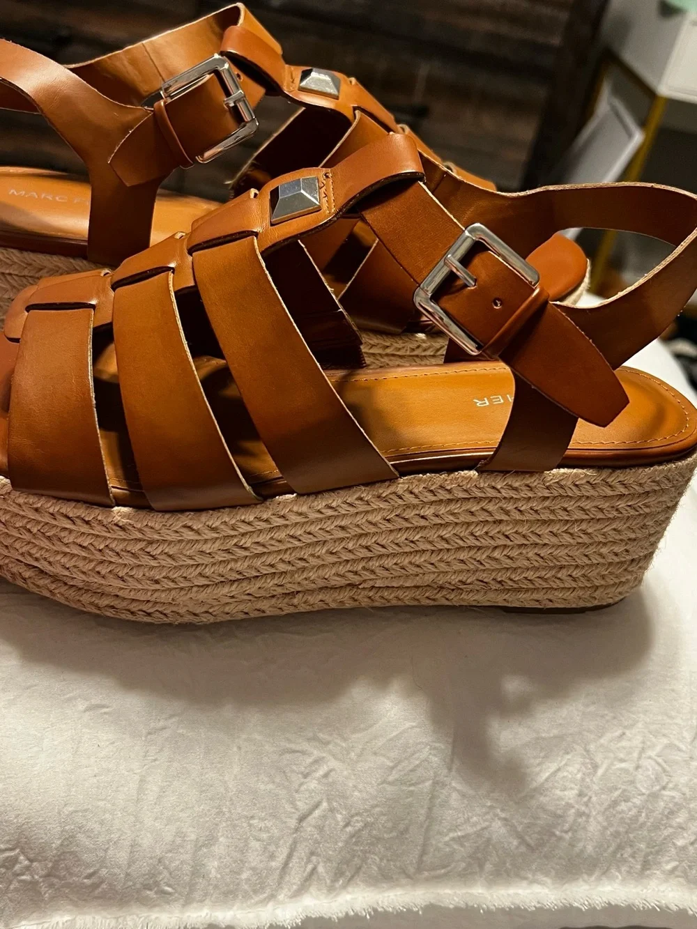 Marc Fisher Joven Espadrille Wedge Sandals in brown leather | Women’s 9.5